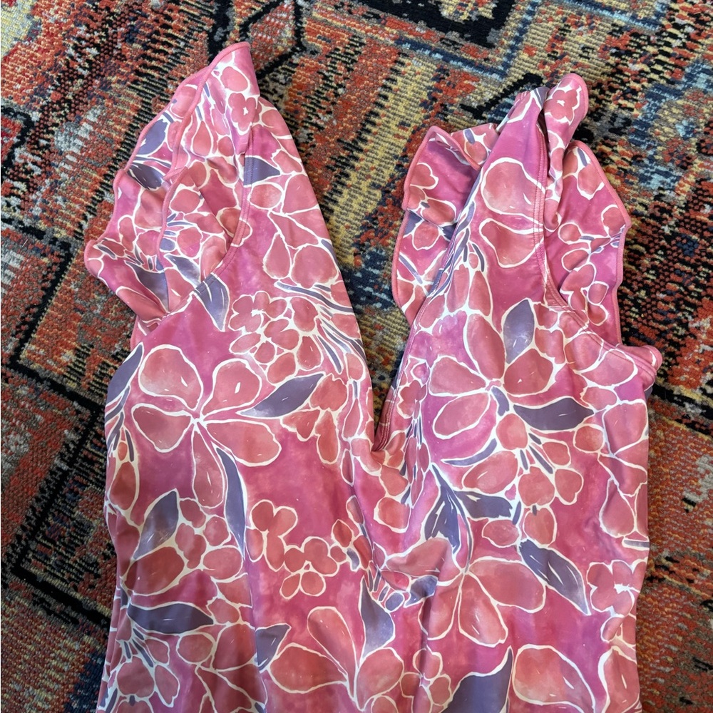 Floral Ruffle Shoulder One-Piece Swimsuit - Pink - Picture 5 of 9